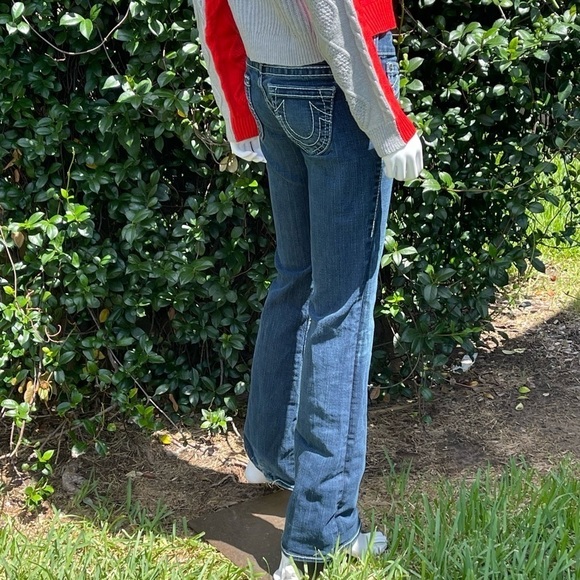 True Religion Dark Wash Low Rise Flare Leg Jeans - Picture 4 of 13